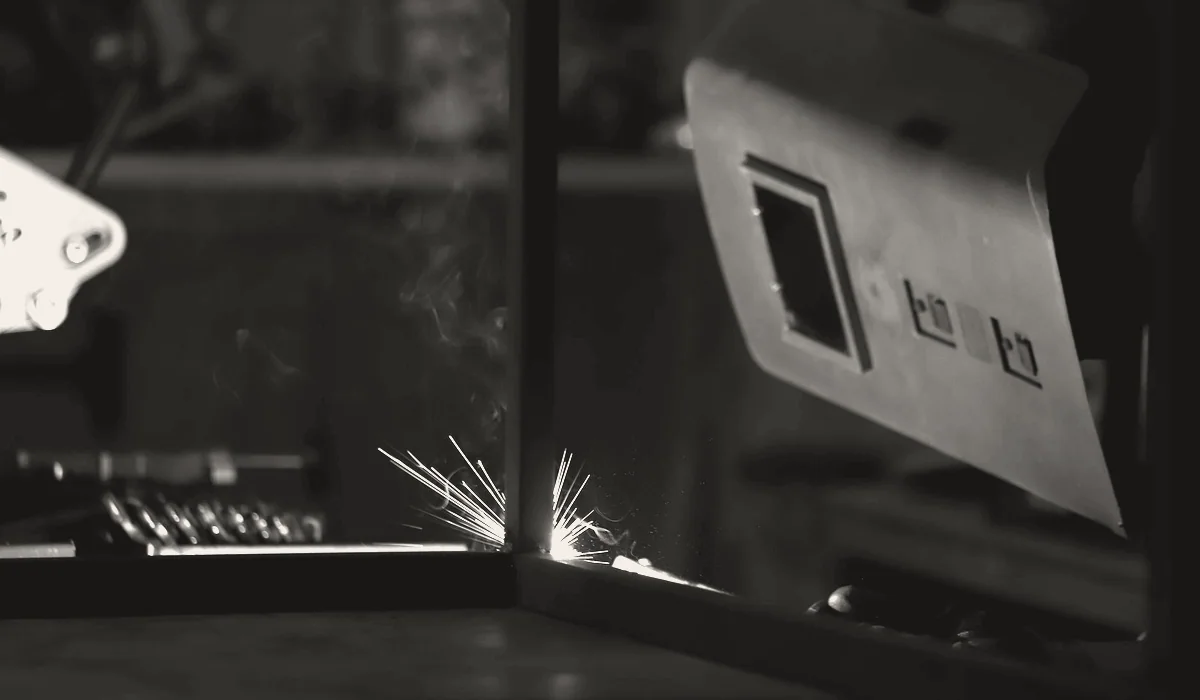 Welding in a metal workshop.