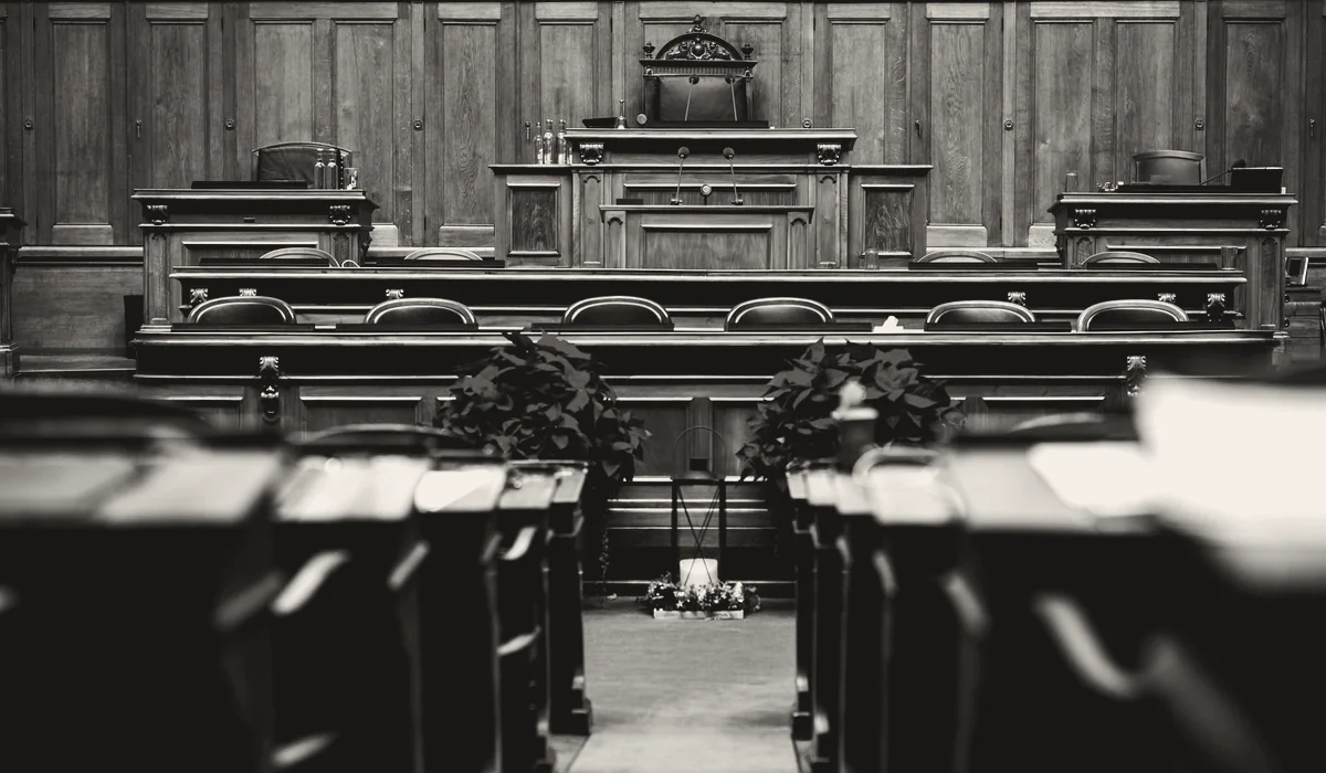 An empty council committee room.
