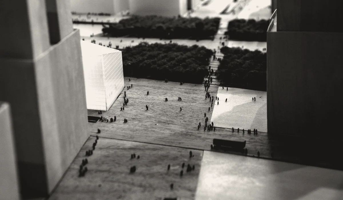 A scale architectural model on a table.